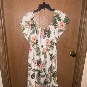 SHEIN Curve Tropical Floral Dress - Green and Pink